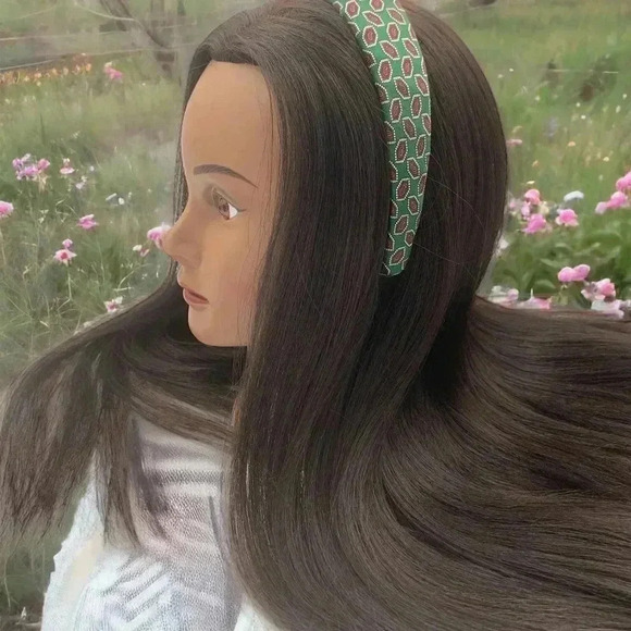 Artisan Handcrafted Green Multi-Color Paisley Silk Headband 1.25"W - Picture 2 of 7